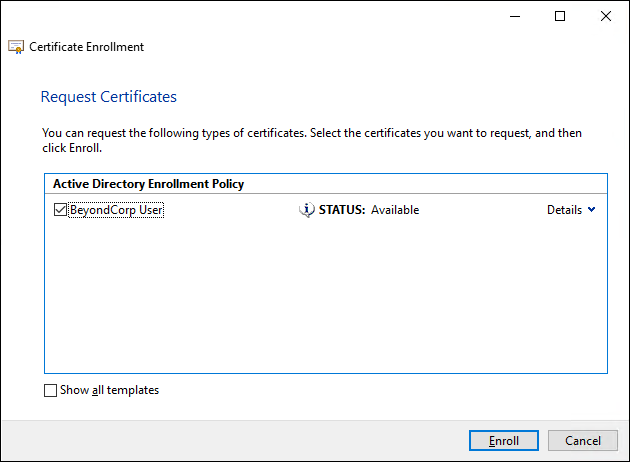 Request certificate